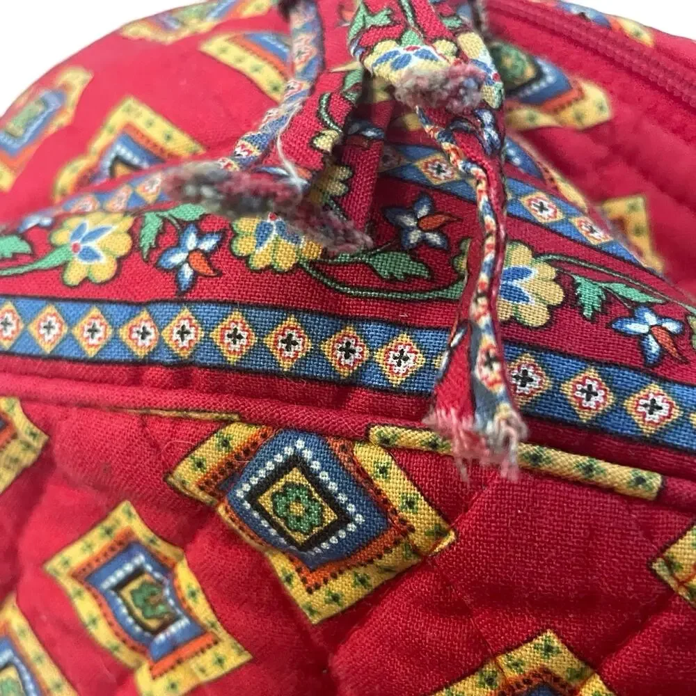 Vera Bradley Round Train Case Villa Red Quilted Cotton Makeup Cosmetic Bag VTG